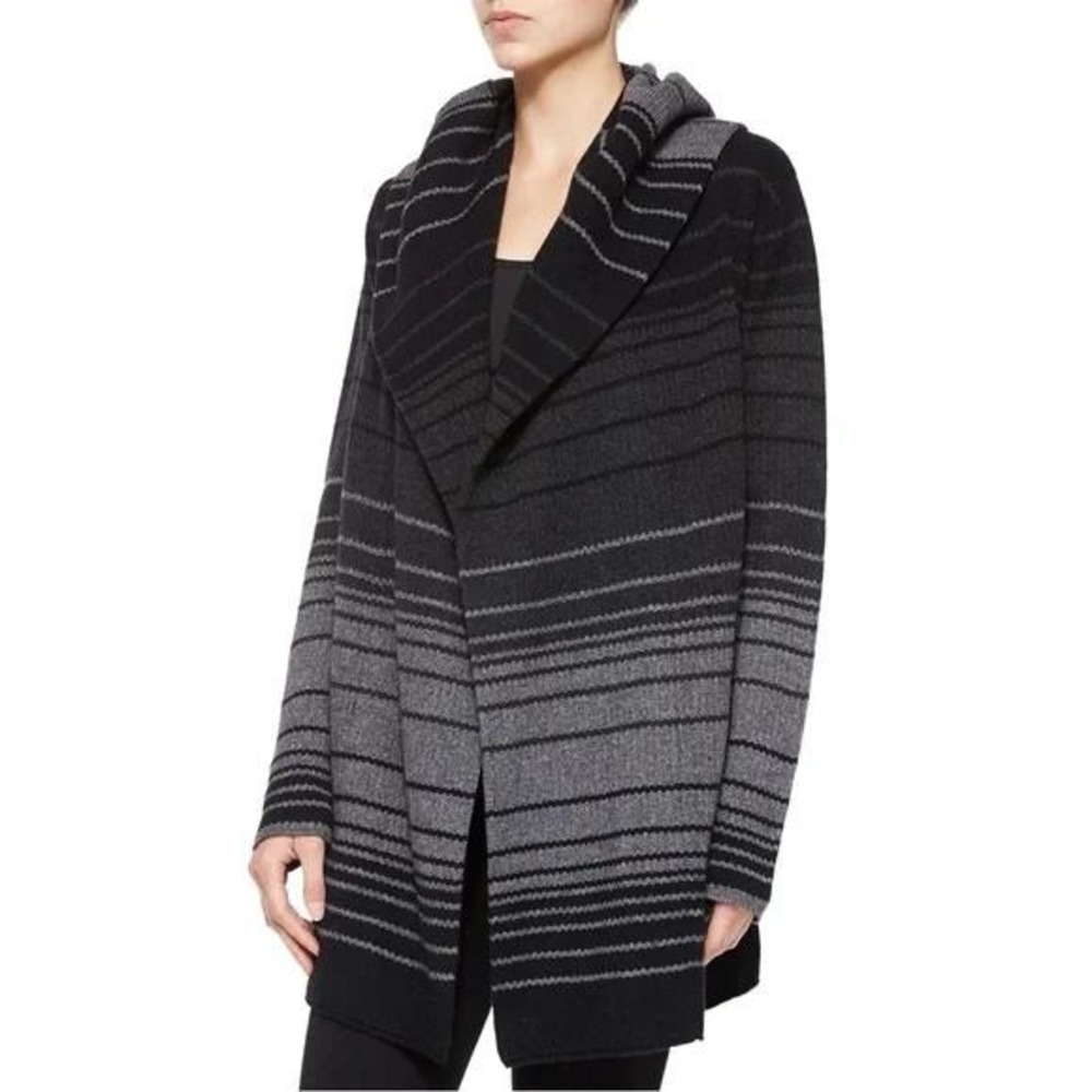 Vince Grey Black Sophie Striped Sweater Cardigan Yak Wool Blend‎ Size XS